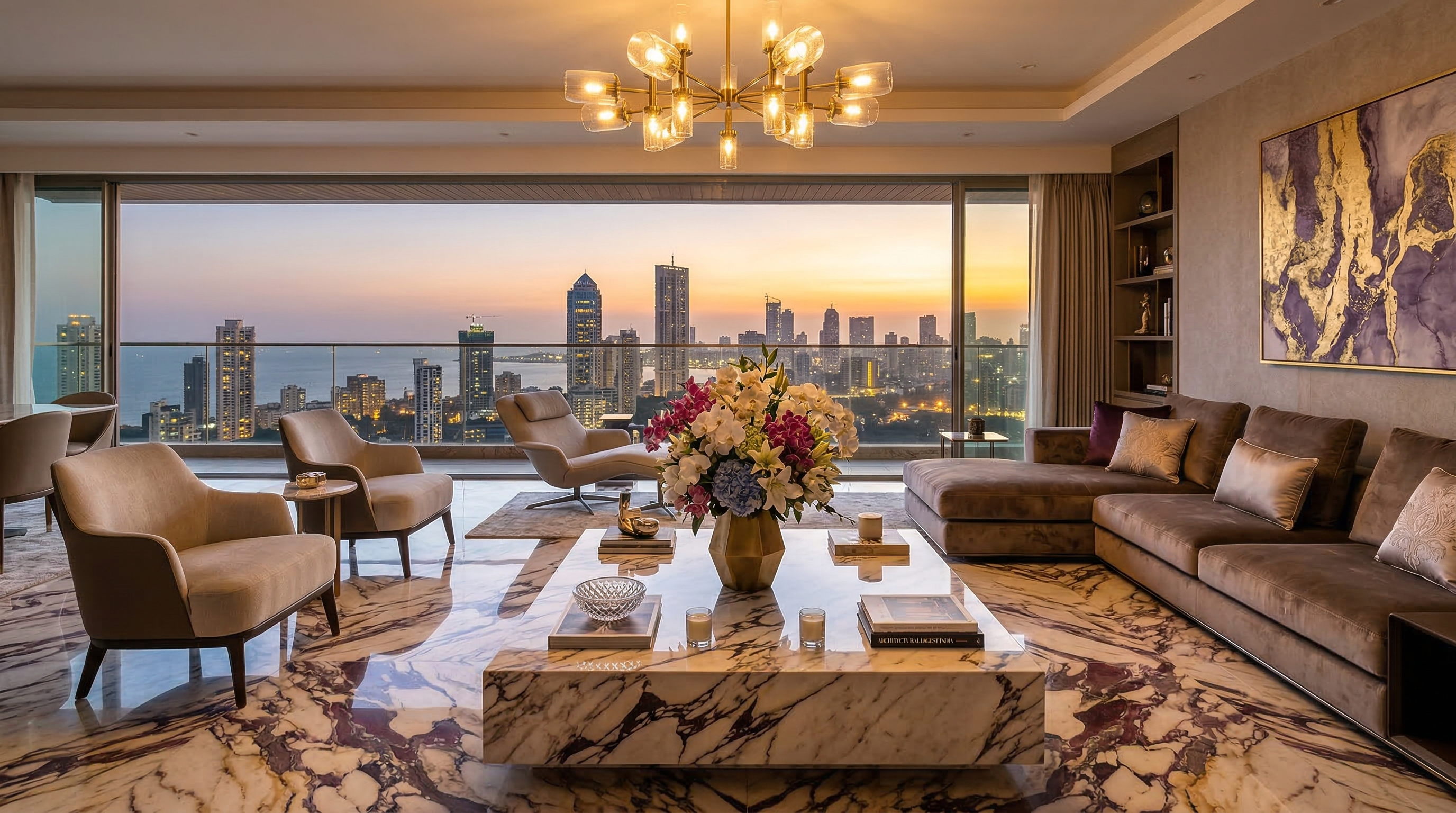 Luxury living room with Calacatta Viola