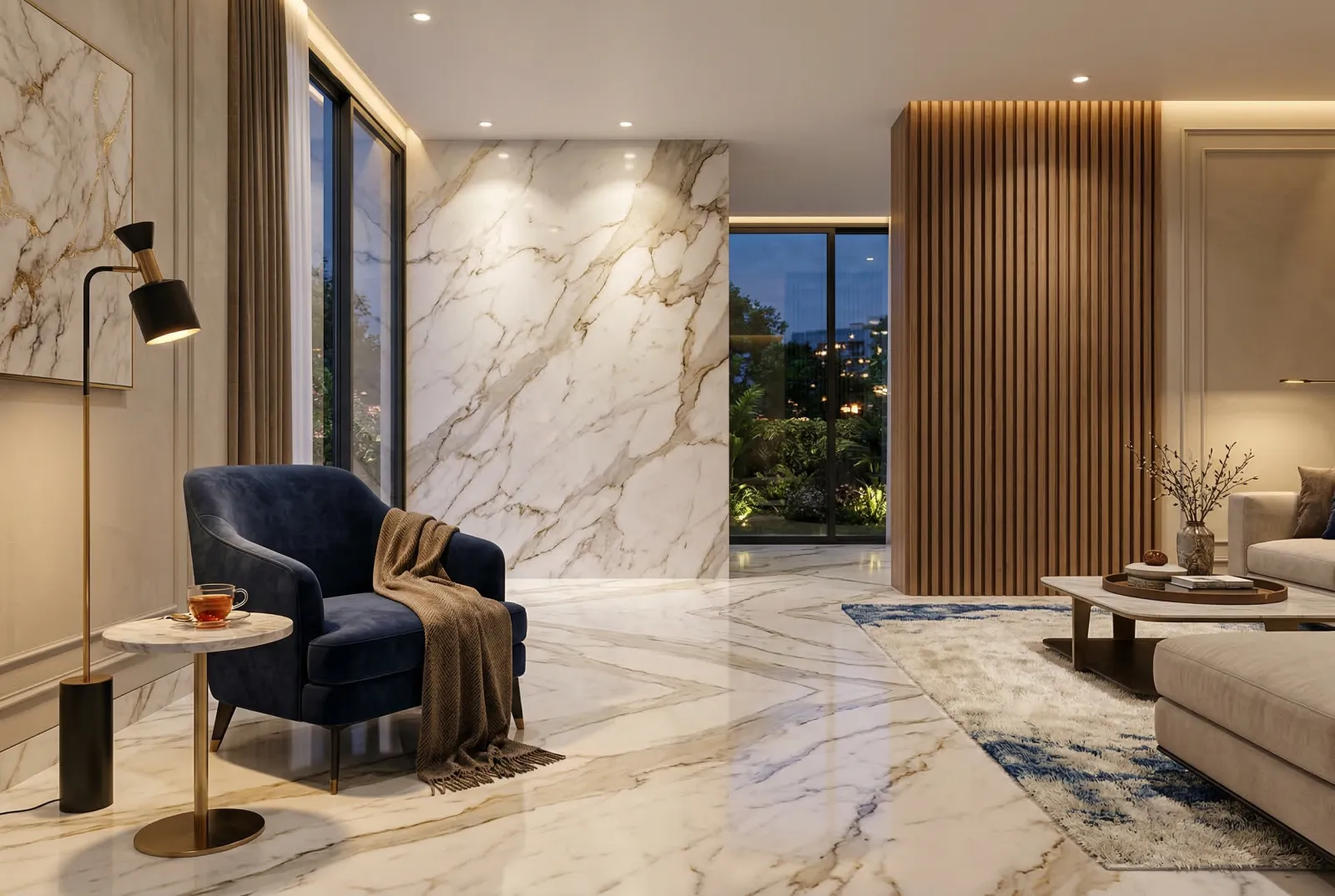 Luxury living room with Italian stone