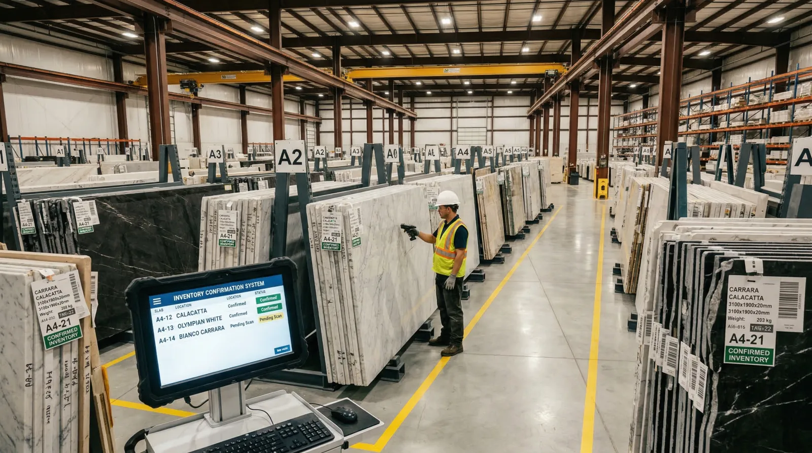 Organized stone inventory warehouse