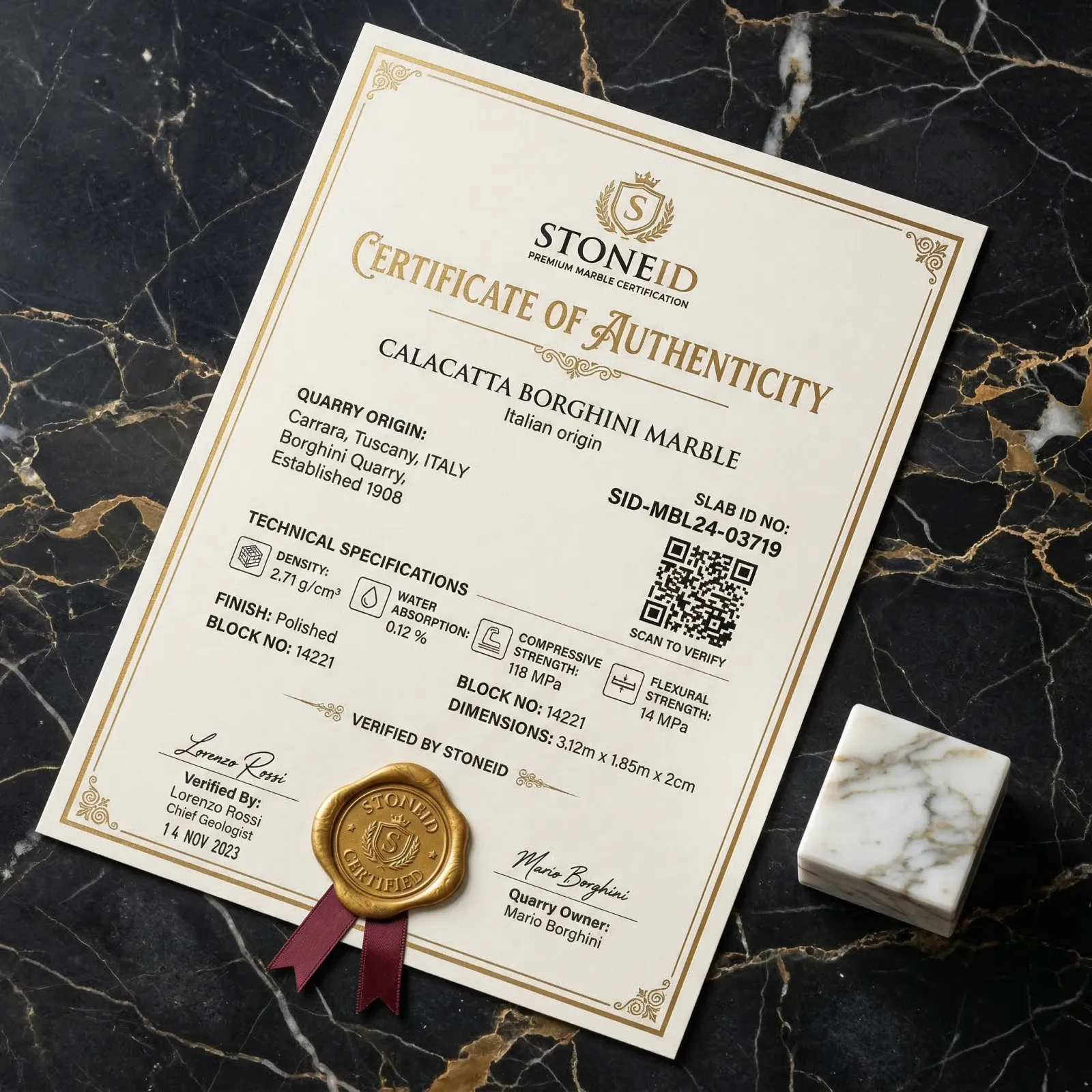 StoneID certification document