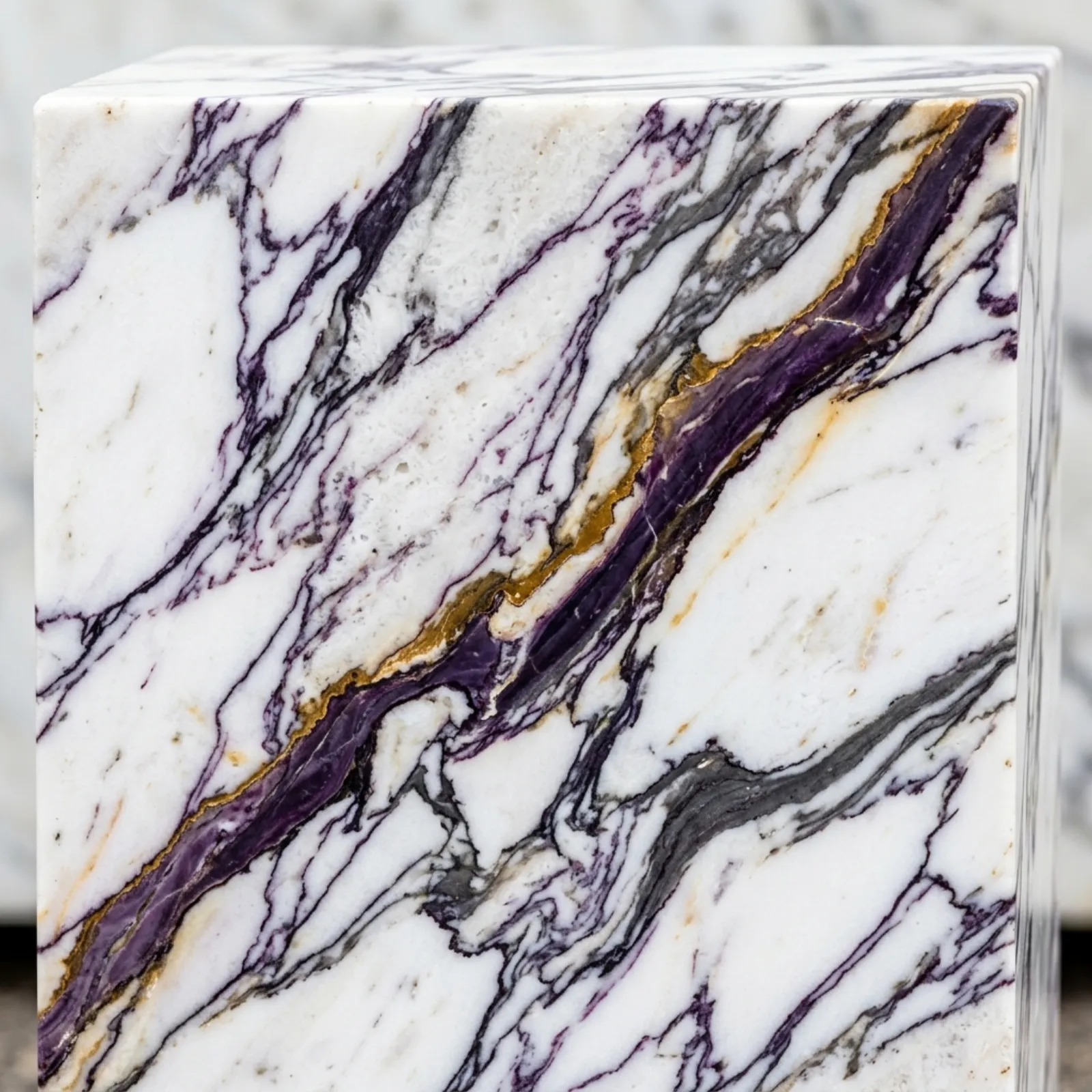 Calacatta Paonazzo — violet and gold veining on pristine white, nature's masterpiece
