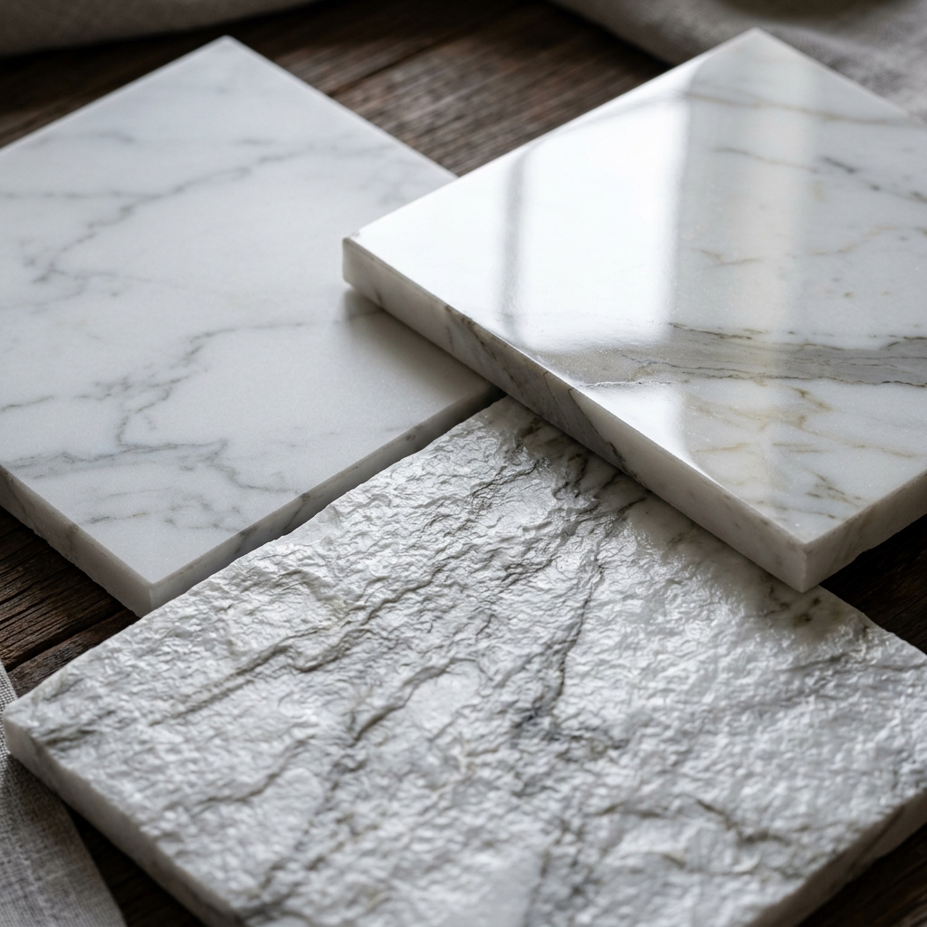 Statuario in three finishes