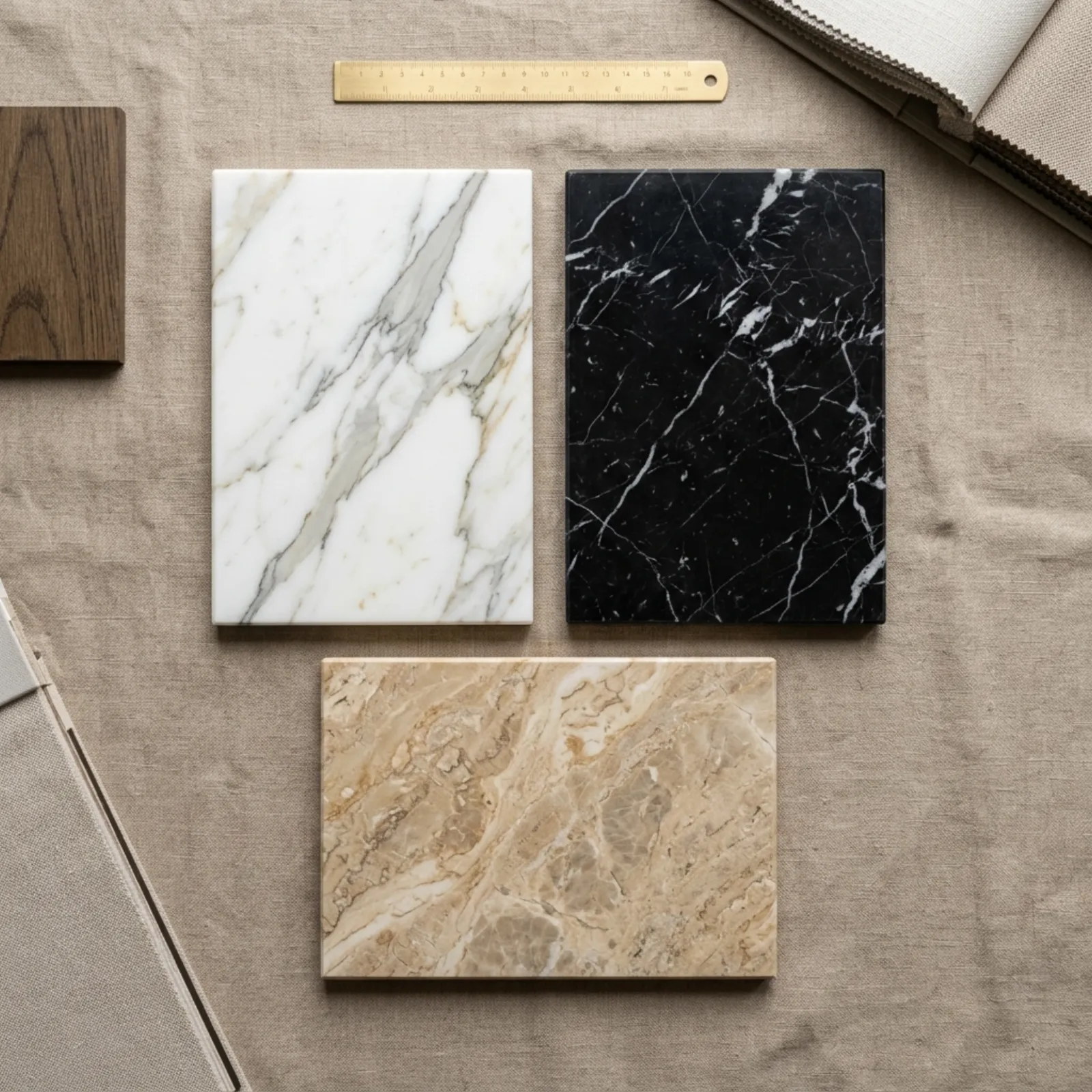A curated selection of marble varieties — from Italian Calacatta to Spanish Nero Marquina