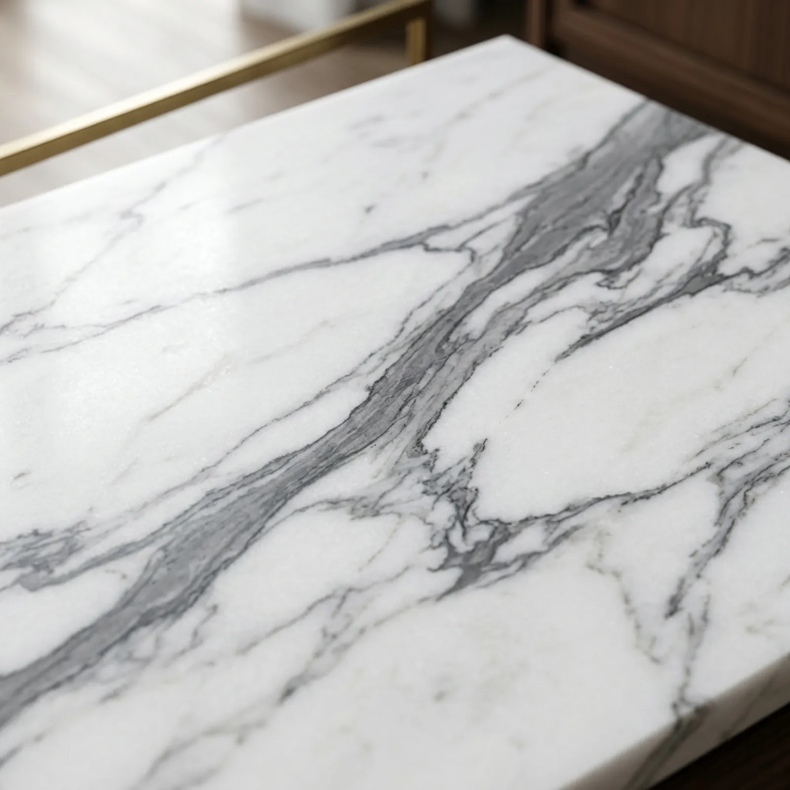 Premium Statuario marble slab — pure white with elegant grey veining